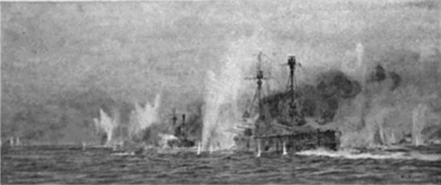 HMS Defence followed by HMS Warrior in action 31 May 1916