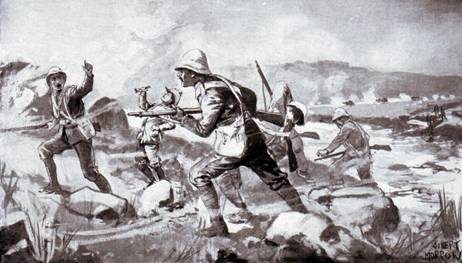 1st Royal Dublin Fusiliers advancing at the Battle of Colenso on 15th December 1899 during the Boer War